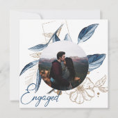 Blue Gold Modern Floral Elegant Glitter Verloving (Voorkant)