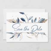 Blue Gold Modern Floral Elegant Save the Date (Voorkant)