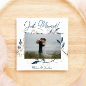 Blue Gold Modern Floral Elegant Wedding Aankondiging