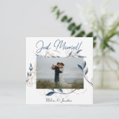 Blue Gold Modern Floral Elegant Wedding Aankondiging (Staand voorkant)