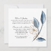 Blue Gold Modern Floral Elegant Wedding Aankondiging (Achterkant)