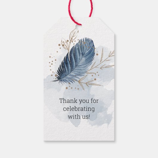 Blue Gold Modern Floral Elegant Wedding Cadeaulabel (Achterkant)