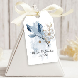 Blue Gold Modern Floral Elegant Wedding Cadeaulabel