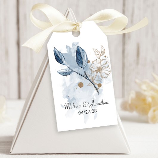 Blue Gold Modern Floral Elegant Wedding Cadeaulabel