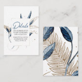 Blue Gold Modern Floral Elegant Wedding Informatiekaartje (Voorkant / Achterkant)