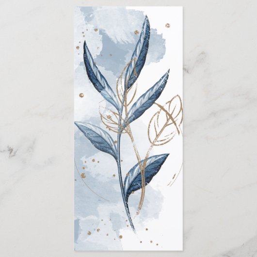 Blue Gold Modern Floral Elegant Wedding Menu (Achterkant)