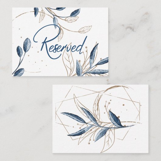 Blue Gold Modern Floral Elegant Wedding Plaatskaartje (Voorkant / Achterkant)