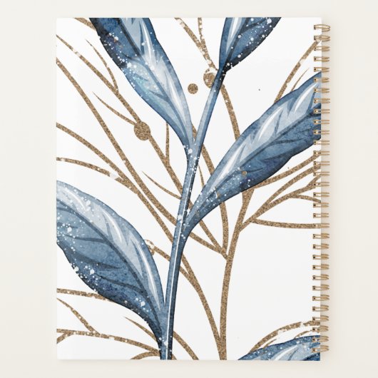 Blue Gold Modern Floral Elegant Wedding Planner (Achterkant)