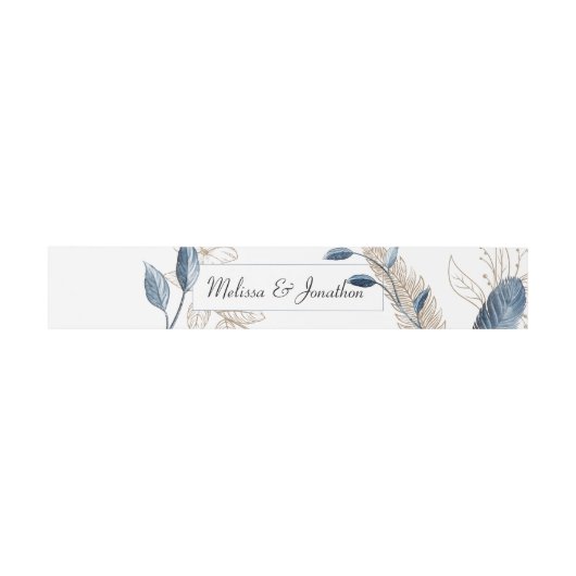 Blue Gold Modern Floral Elegant Wedding Uitnodigingen Wikkel (Vlak)