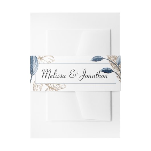Blue Gold Modern Floral Elegant Wedding Uitnodigingen Wikkel (Voorkant Voorbeeld)