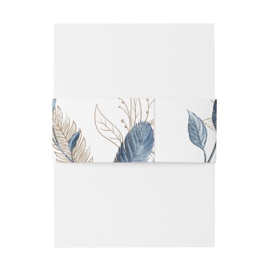 Blue Gold Modern Floral Elegant Wedding Uitnodigingen Wikkel (Achterkant Voorbeeld)