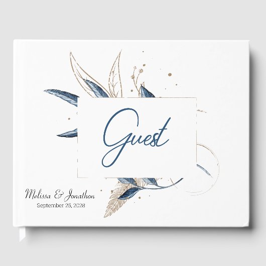 Blue Gold Modern Floral Gastenboek (Voorkant)