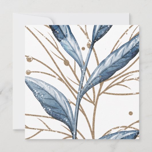 Blue Gold Modern Floral Save The Date (Achterkant)
