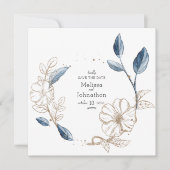 Blue Gold Modern Floral Save The Date (Voorkant)