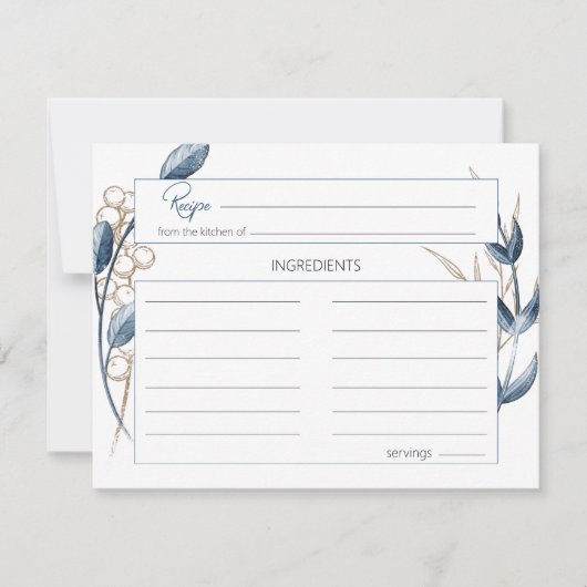 Blue Gold Modern Floral Wedding Recipcard Notitiekaartje (Voorkant)