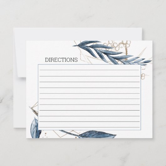 Blue Gold Modern Floral Wedding Recipcard Notitiekaartje (Achterkant)