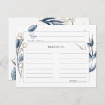 Blue Gold Modern Floral Wedding Recipcard