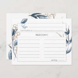 Blue Gold Modern Floral Wedding Recipcard Notitiekaartje