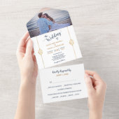 Blue Gold Modern Foto All In One Uitnodiging (Afscheurbaar)