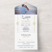 Blue Gold Modern Foto All In One Uitnodiging (Binnen)