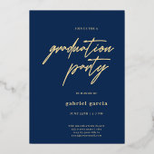 Blue Gold Modern Graduation Invitation Folie Uitnodiging (Achterkant)