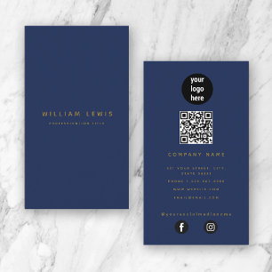 Blue Gold Modern Minimalist QR Code Social Media Visitekaartje