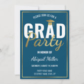 Blue & Gold Modern Script Graduation Party Kaart (Voorkant)