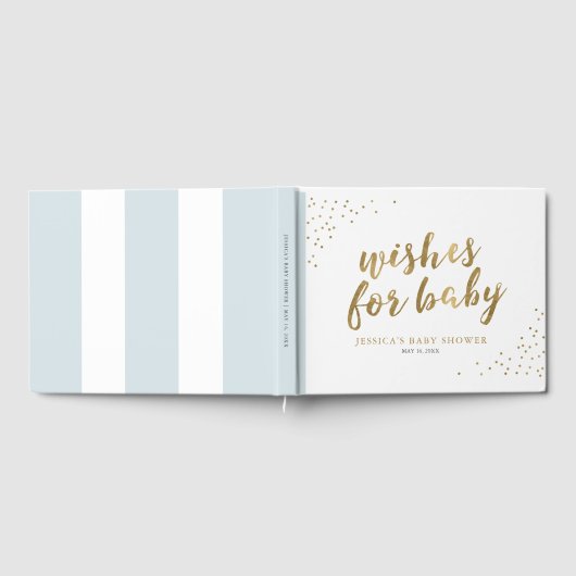Blue & Gold Modern Stripes Wishes voor Baby shower Gastenboek (Volledig)