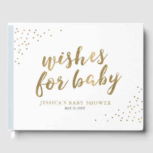 Blue & Gold Modern Stripes Wishes voor Baby shower Gastenboek (Voorkant)