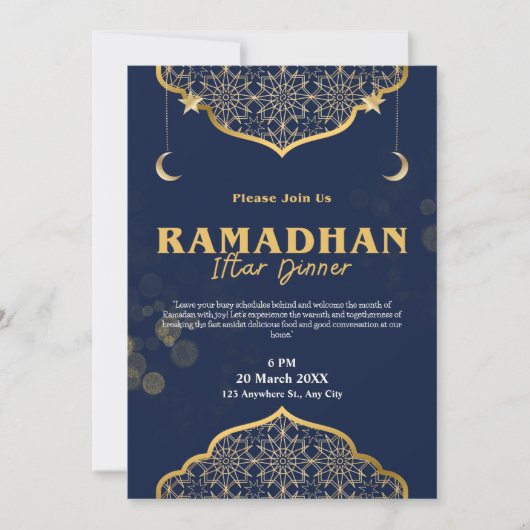 Blue Gold Moderne Iftar Diner Uitnodiging (Voorkant)