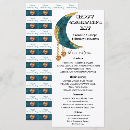 Blue Gold Moon Oranje Heart Jewels Valentijn Day Menu (Voorkant / Achterkant)