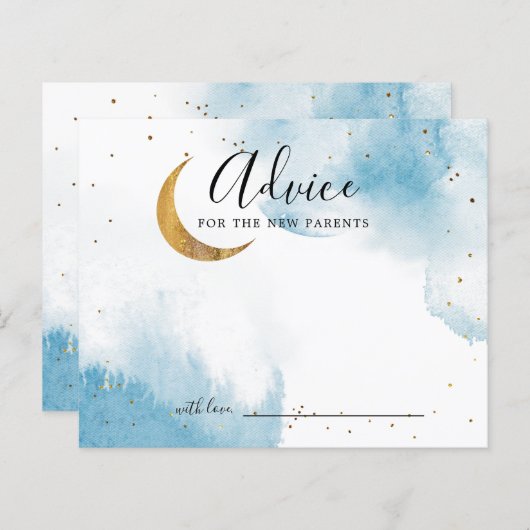 Blue Gold Moon Stars Baby shower Advice Card (Voorkant / Achterkant)