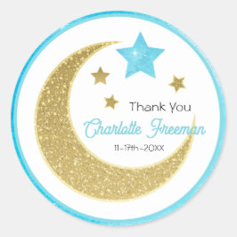 Blue & Gold Moon Stars Baby shower Bedankt Ronde Sticker