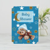 Blue & Gold Moon & Stars Baby shower Kaart (Staand voorkant)