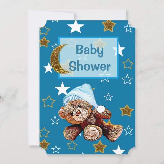 Blue & Gold Moon & Stars Baby shower Kaart (Voorkant)