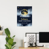Blue Gold Moon & Stars Baby shower Welkomstbord Poster (Thuiskantoor)