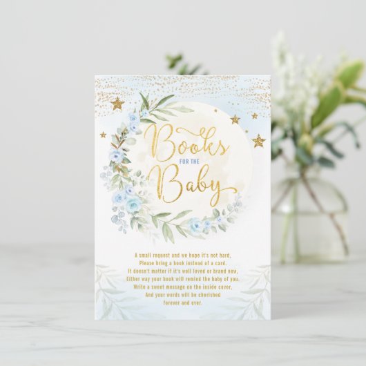 Blue Gold Moon & Stars Greenery Books for Baby Informatiekaartje (Staand voorkant)