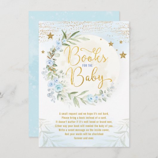 Blue Gold Moon & Stars Greenery Books for Baby Informatiekaartje (Voorkant / Achterkant)
