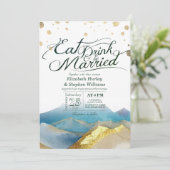 Blue Gold Mountains EAT Drink & Be Married Trouwfe Kaart (Staand voorkant)