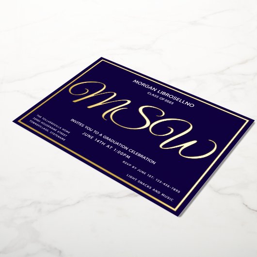 Blue Gold MSW Afstuderen Folie Uitnodiging (Gedraaid)