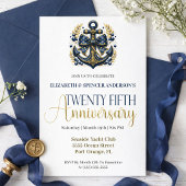 Blue Gold Nautical Anchor 25th Wedding Anniversary Kaart