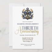 Blue Gold Nautical Anchor 30th Wedding Anniversary Kaart (Voorkant)