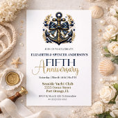 Blue Gold Nautical Anchor 5th Wedding Anniversary Kaart