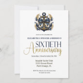 Blue Gold Nautical Anchor 60th Wedding Anniversary Kaart (Voorkant)