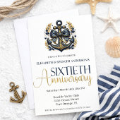 Blue Gold Nautical Anchor 60th Wedding Anniversary Kaart