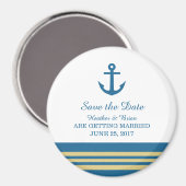 Blue Gold Nautical Anchor Save the Date Magnet (Voorkant / Achterkant)