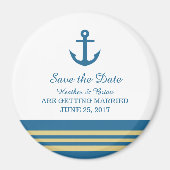 Blue Gold Nautical Anchor Save the Date Magnet (Voorkant)