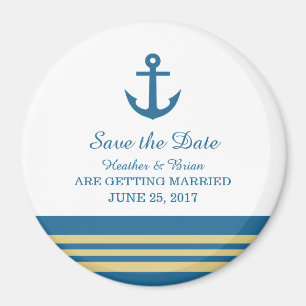 Blue Gold Nautical Anchor Save the Date Magnet