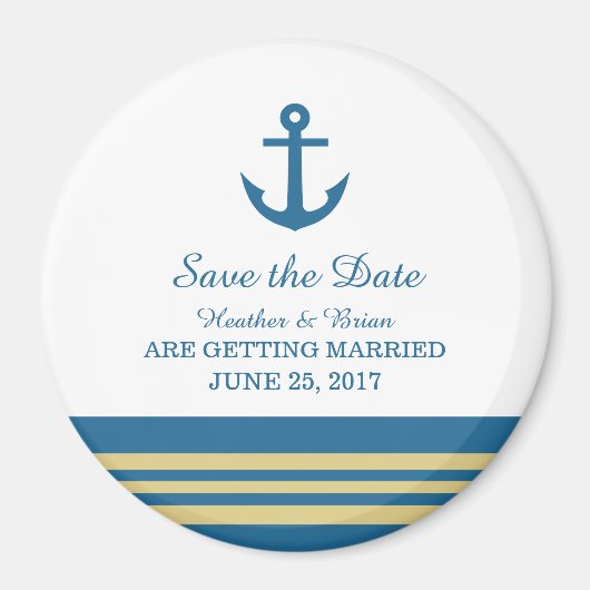 Blue Gold Nautical Anchor Save the Date Magnet (Voorkant)