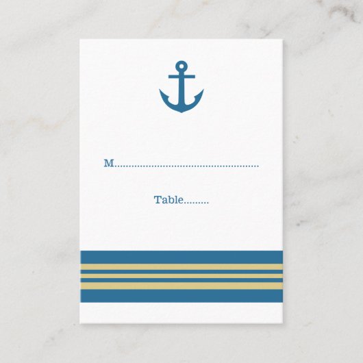 Blue Gold Nautical Anchor Weddenschapskaarten Plaatskaartje (Voorkant)